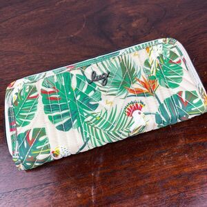 Lug Straddle Wristlet Zip Wallet Tropical Birds Cream No Strap CC Slots